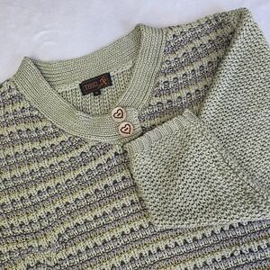 Tivoli Spring Green Chunky Cable Knit Sweater Womens XL Pockets Gold Wood Button
